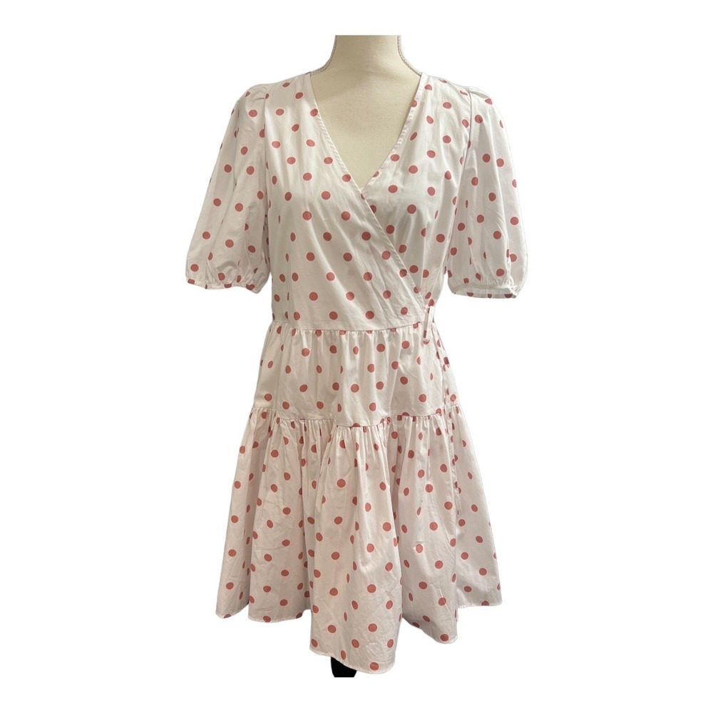 J Crew Dress Womens XS‎ Pink Polka Dot Tiered Midi Faux Wrap Feminine  68/1500